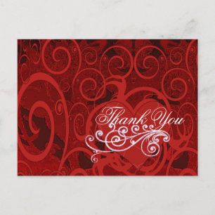 Cartão Postal Red Burgundy Wine Heart and Swirls Obrigado