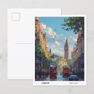 Cartão Postal Red Bus London - Viagens vintage Inglaterra