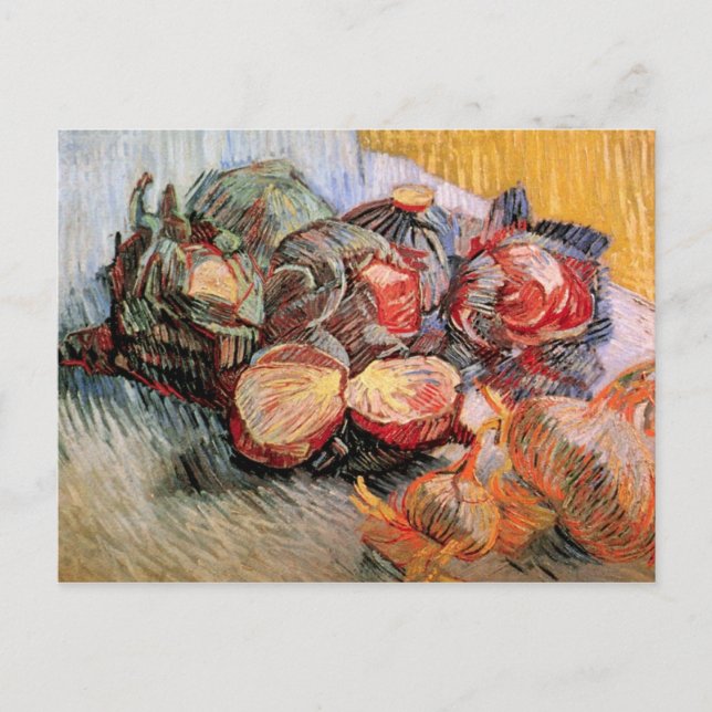 Cartão Postal Red Cabbages e Cebolas por van Gogh (Frente)