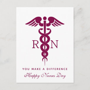 Cartão Postal Red Caduceus Nurse Símbolo Médico