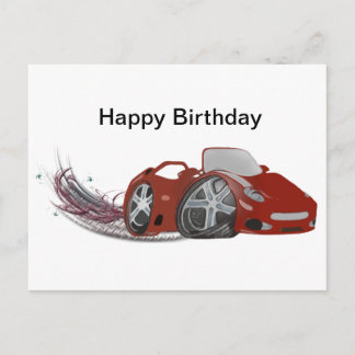 Cartão Postal Red Cartoon Sports Car Art