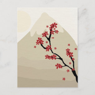 Cartão Postal Red Cherry Blossoms Monte Fuji Japão Ilustração
