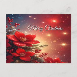 Cartão Postal Red Christmas Floral Holiday Postcard