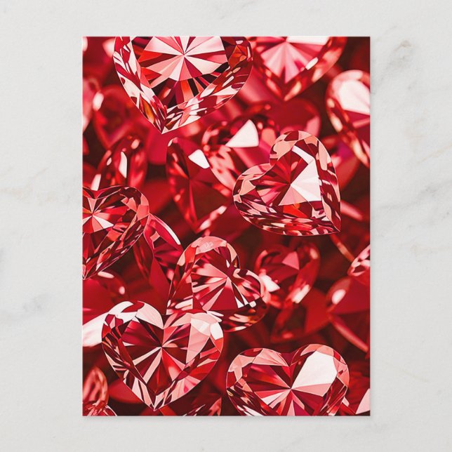 Cartão Postal Red Crystal Diamond Hearts (Frente)