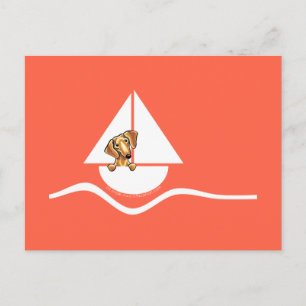 Cartão Postal Red Dachshund Sailboat Red Suave