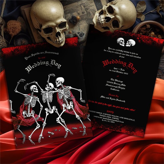 Cartão Postal Red Death Dancing Skeletons Casamento Gótico (Criador carregado)