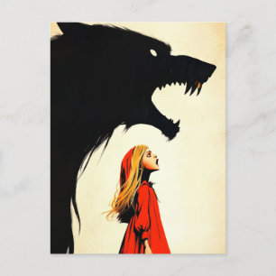 Cartão Postal Red e o Lobo Negro Howling Fantasia Escura