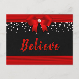 Cartão Postal RED Elegant Ribbon BELIEVE texto em preto