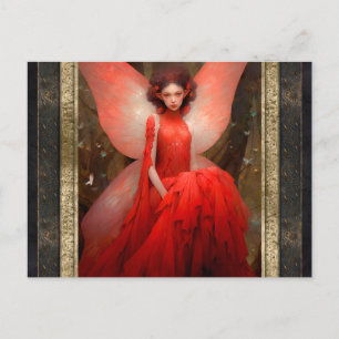 Cartão Postal Red Fairy Woman Fantasy Art