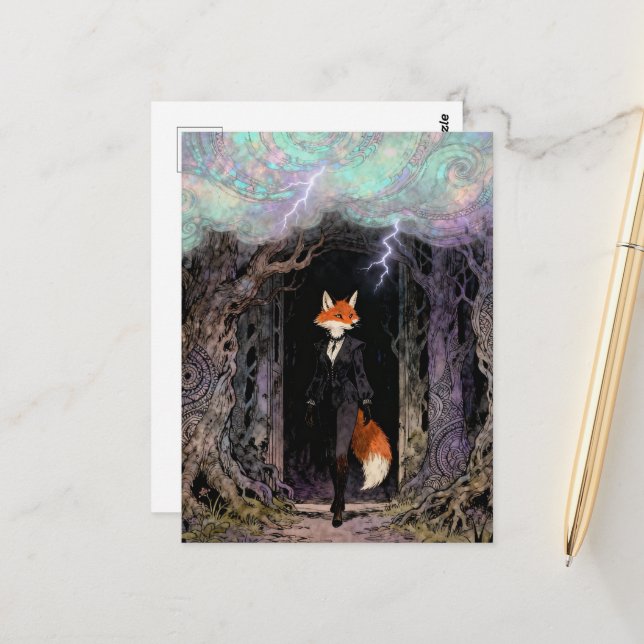 Cartão Postal Red Fox in a Suit Forest Thunderstorm (Frente/Verso In Situ)