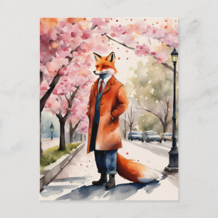Cartão Postal Red Fox Morning Walk na Cidade de Primavera