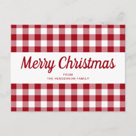 Cartão Postal Red Gingham Felry Script de Natal