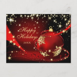 Cartão Postal Red Gold Sparkle Christmas Ball Corporate Greeting
