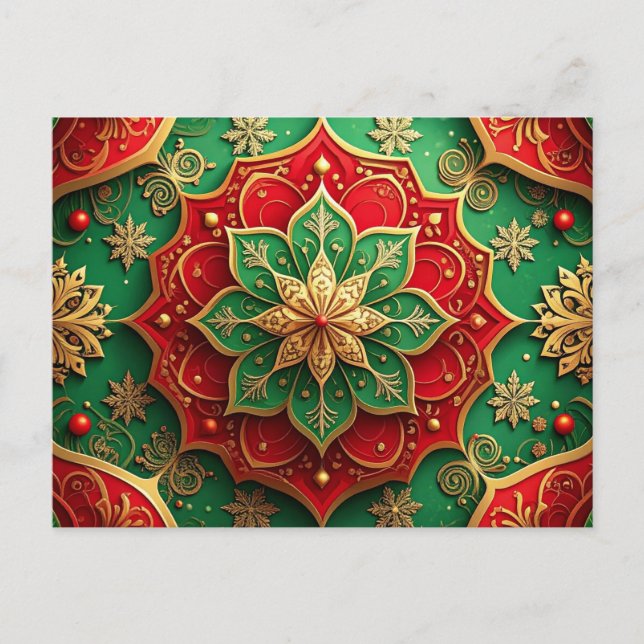 Cartão Postal Red Green Decorative Holiday Postcard (Frente)