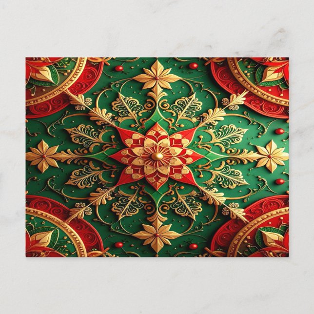 Cartão Postal Red Green Decorative Holiday Postcard (Frente)
