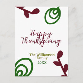 Cartão Postal Red green happy Thanksgiving floral leaf fall