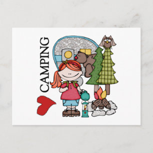 Cartão Postal Red Hair Girl I Love Camping