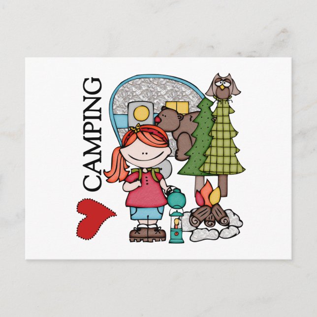 Cartão Postal Red Hair Girl I Love Camping (Frente)