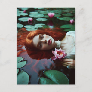 Cartão Postal Red Hair Ophelia em Lily Pond