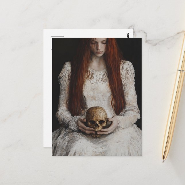 Cartão Postal Red haired Woman With a Skull (Frente/Verso In Situ)