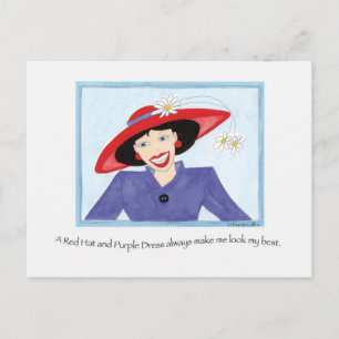 Cartão Postal Red Hat e Purple Dress Lady