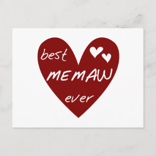 Cartão Postal Red Heart Best Memaw Ever T-shirts e presentes