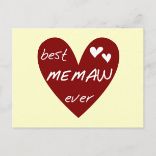 Cartão Postal Red Heart Best Memaw Ever T-shirts e presentes