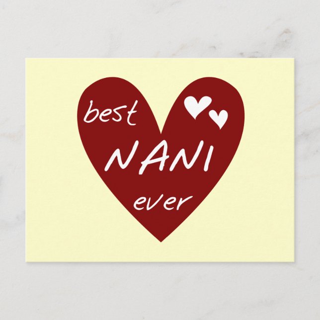 Cartão Postal Red Heart Best Nani Ever T-shirts e GIfts (Frente)