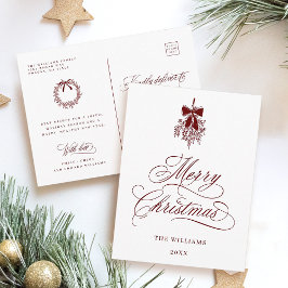 Cartão Postal Red Holly Berry Buquê Romântico Feliz Natal