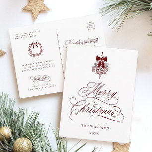 Cartão Postal Red Holly Berry Buquê Romântico Feliz Natal