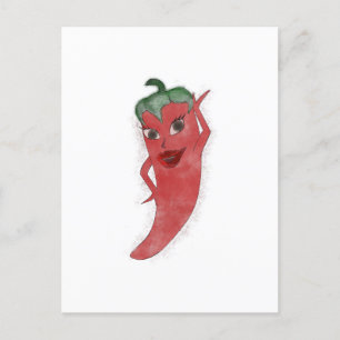 Cartão Postal Red Hot Pepper Diva Watercolor Personalizado