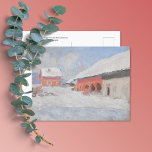 Cartão Postal Red Houses Snow Norway Monet<br><div class="desc">Cartaz de arte de Claude Monet (1840-1926),  Impressionista francês,  intitulado Red Houses at Bjornegaard in the Snow,  Noruega (1895). Uma paisagem nórdica de inverno de um celeiro de cavalos e uma casa vermelha na neve.</div>