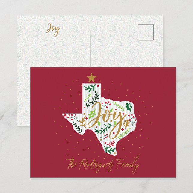 Cartão Postal Red Joy Holiday deixa a forma do Texas (Frente/Verso)