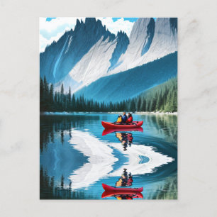 Cartão Postal Red Kayak Kayaking Família Juntos