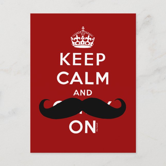 Cartão Postal Red Keep Calm and Cart on Mustache Humor (Frente)