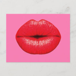 Cartão Postal Red Lipstick — lábios grandes de pop-arte em rosa-