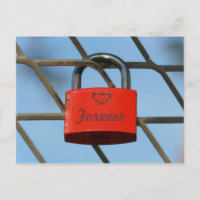 Red Love Lock Padlockwith Heart on Fence