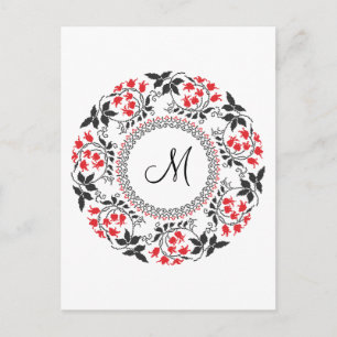 Cartão Postal Red May lily ring Personalizado Monograma Inicial