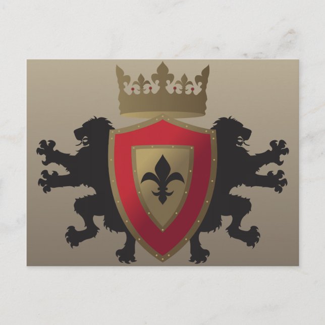 Cartão postal Red Medieval Lion Heraldry (Frente)