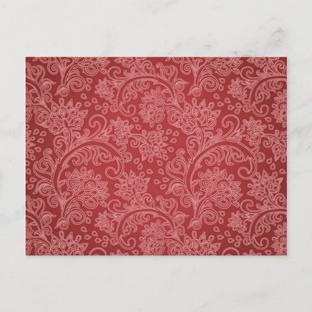 Cartão Postal Red Paisley Damask Designer Floral Classic (Frente)
