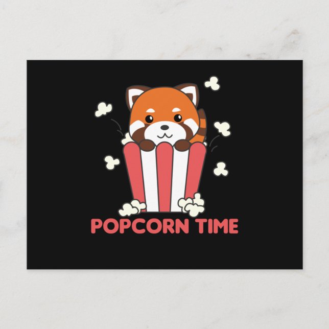 Cartão Postal Red Panda Popcorn Time Engraçado Pun (Frente)