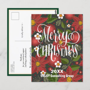 Cartão Postal Red Poinsettia Floral Elegante Corporate