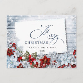 Cartão Postal Red Poinsettia Holly Russo Natal Saudação Pos