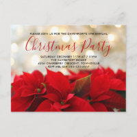 Red Poinsettias com Ouro Bokeh Christmas Invite