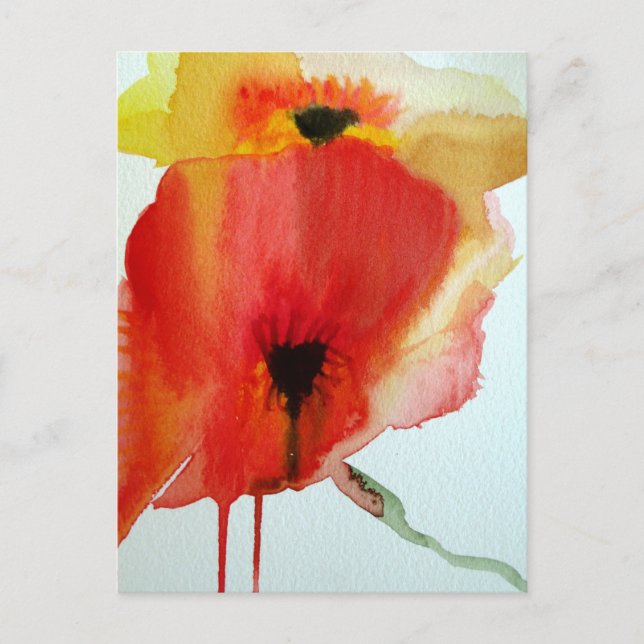 Cartão Postal Red Poppies aquarela arte floral moderna (Frente)