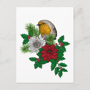 Cartão Postal Red robin sobre decoração de Natal
