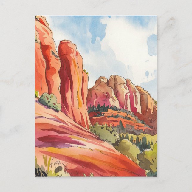 Cartão Postal Red Rock, Sedona, Arizona, Pintura Por Aquarela (Frente)