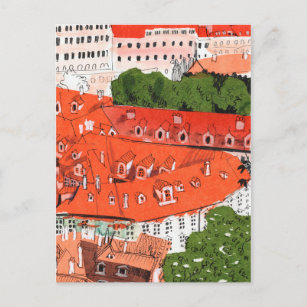 Cartão Postal Red Roofs Praga Cityscape Paper Collart na Repúbli