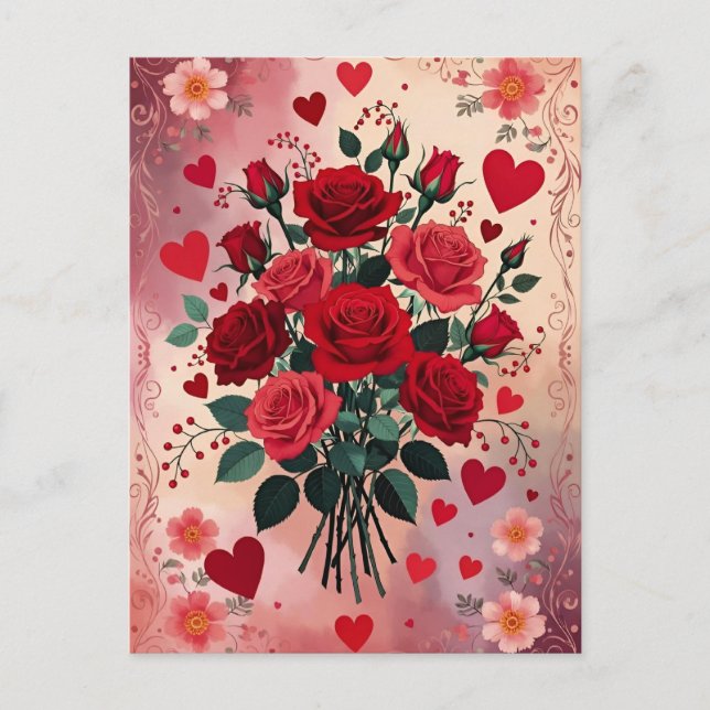 Cartão Postal Red Roses, Valentine's Day, (Frente)