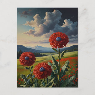Cartão Postal Red rover dum flores Pintura a óleo